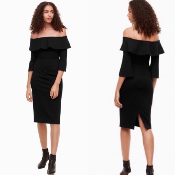 NWT Babaton Black Giovani Off Shoulder 3/4 Sleeve Ponte Dress - Size 6 - Picture 15 of 16